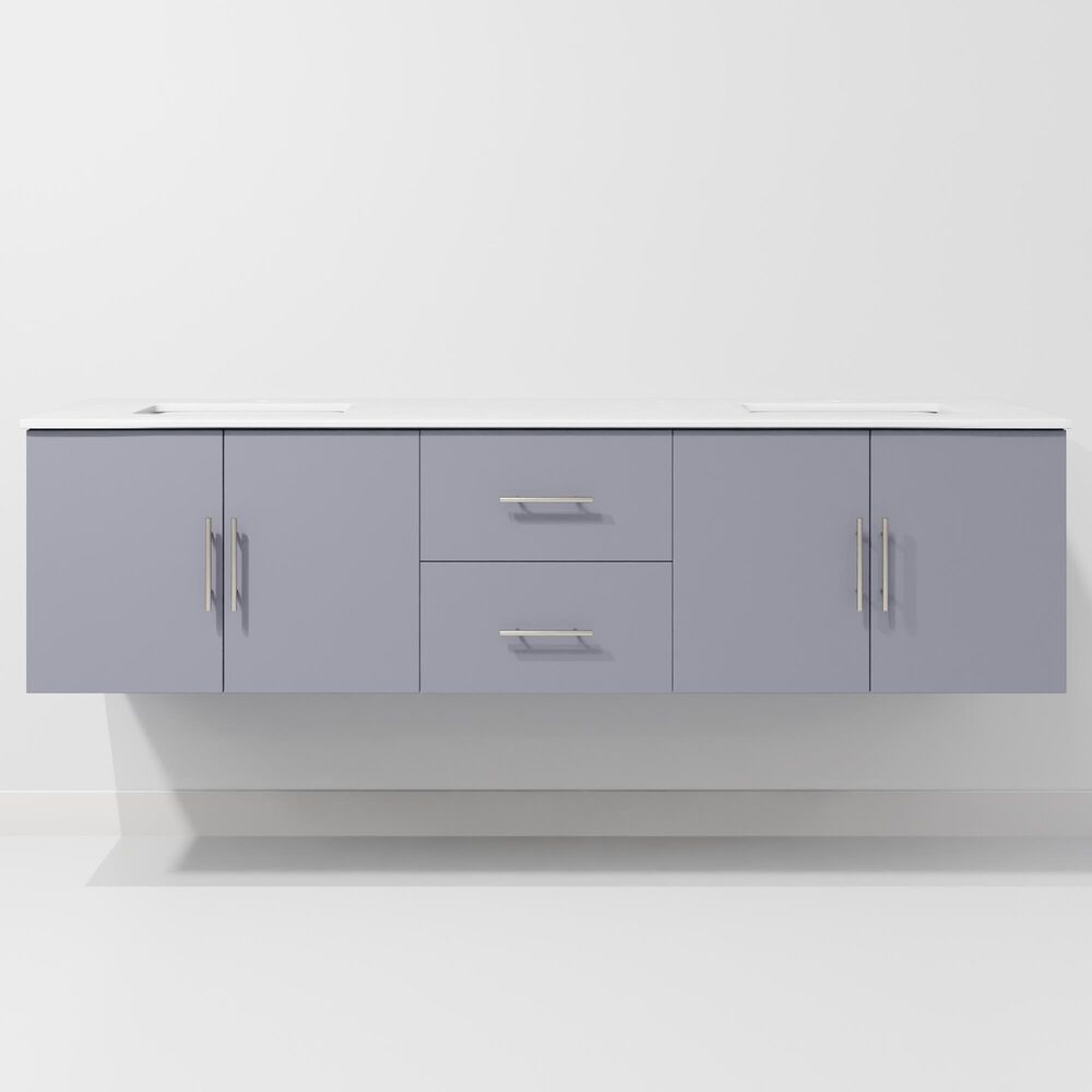 Lexora Home Geneva 72" Double Bathroom Vanity in Dark Grey with 2 cm White Quartz Top and Rectangular Sinks, , large