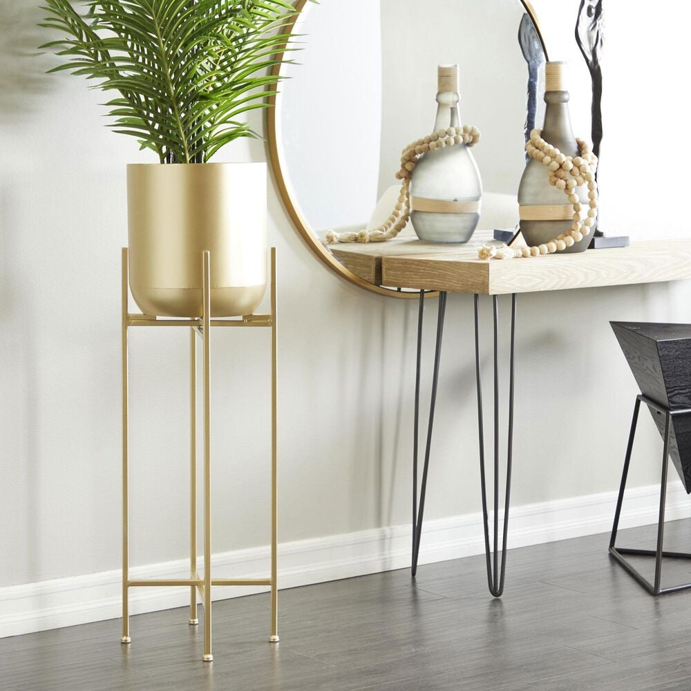 Maple and Jade 41&quot; Dome Planter with Removable Stand in Satin Gold, , large