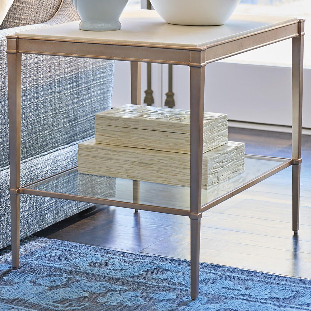 Lexington Home Brands Bulgari Rectangle End Table in Beige and Rose Gold, , large
