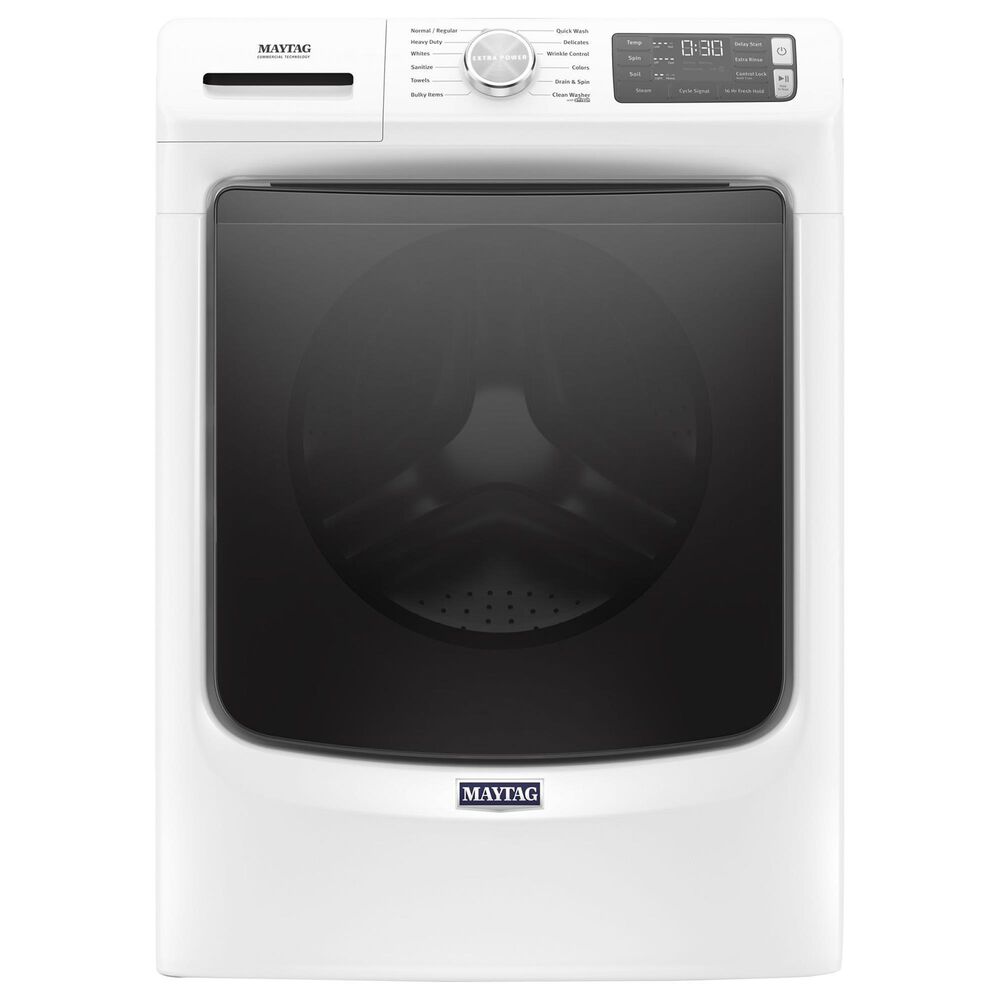 Maytag 4.8 Cu. Ft. Front Load Washer and 7.3 Cu. Ft. Electric Dryer Laundry Pair with Pedestal in White, , large