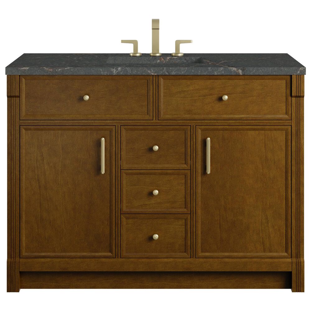 James Martin Bellshire 48" Single Bathroom Vanity in Honey Oak with 3 cm Parisien Bleu Silestone Top, Rectangular Sink and FreePower Wireless Charger, , large