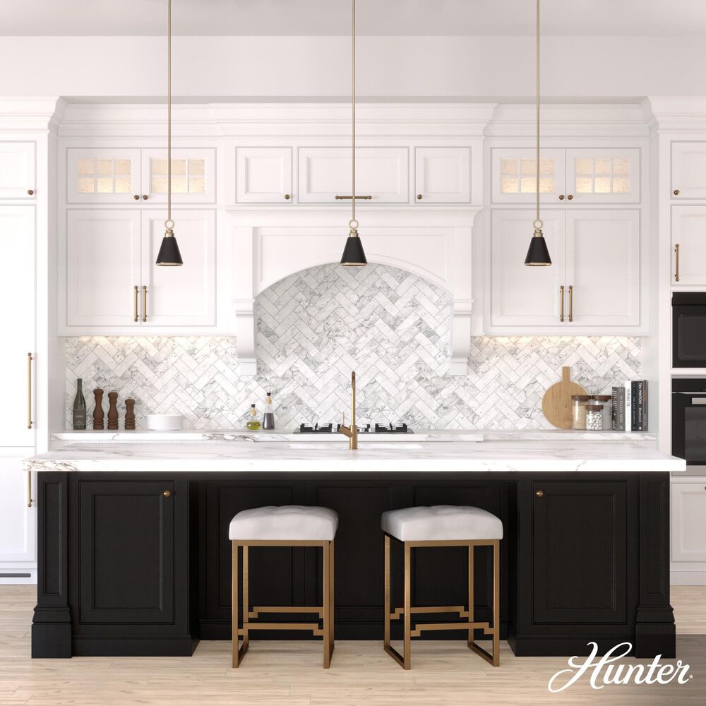 Hunter Klein 6&quot; 1-Light Pendant with Flat Matte Black Shade in Alturas Gold, , large