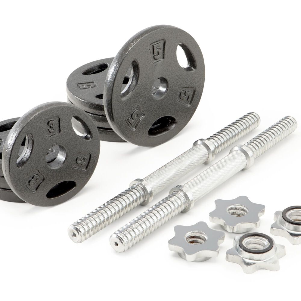 Impex, Inc Case Iron Dumbbell Set with Case: &#40;4&#41; 5lb plates, &#40;4&#41; 3lb plates, &#40;2&#41; 14&quot; handles, &#40;4&#41; Spin Lock Collars, , large