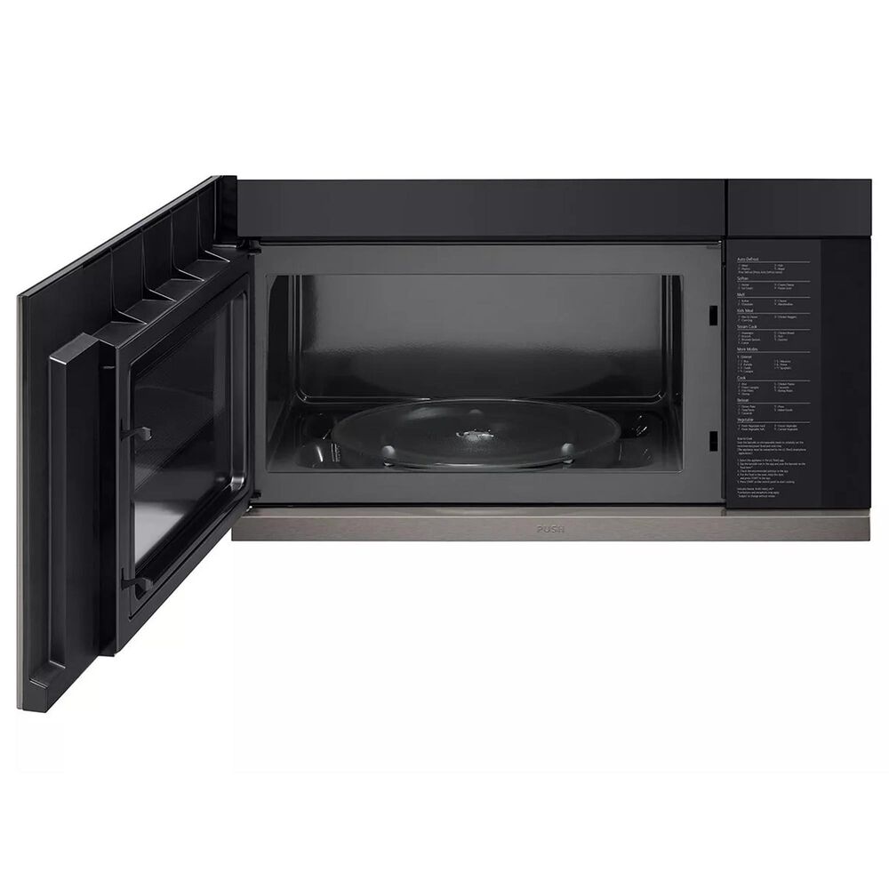LG 2-Piece Kitchen Package with 6.3 Cu. Ft. Gas Range and 2.1 Cu. Ft. Over-the-Range Microwave in Print Proof Black Stainless Steel, , large
