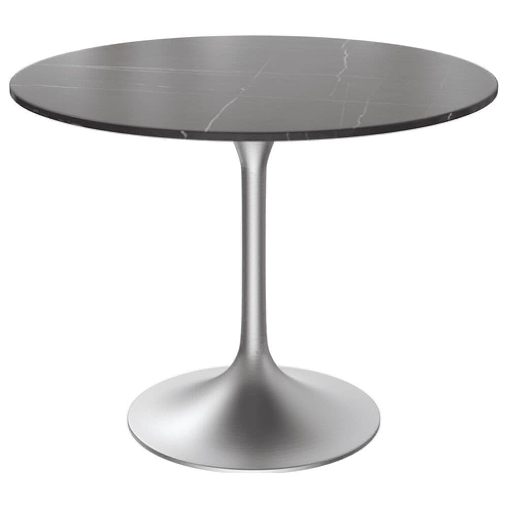 Leisuremod LeisureMod Verve Collection 36 Round Dining Table, Brushed Chrome Base with Sintered Stone Black Top, , large