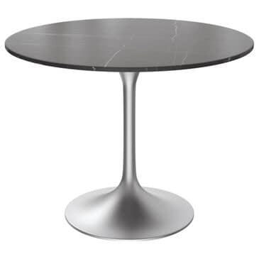 Leisuremod Verve 36" Round Dining Table with Sintered Stone Top in Brushed Chrome and Black - Table Only, , large