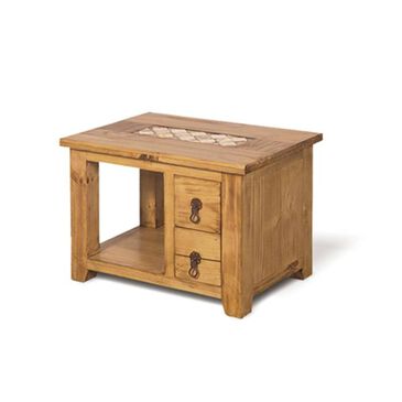 Santa Fe Rustic Marble Top Storage End Table, , large