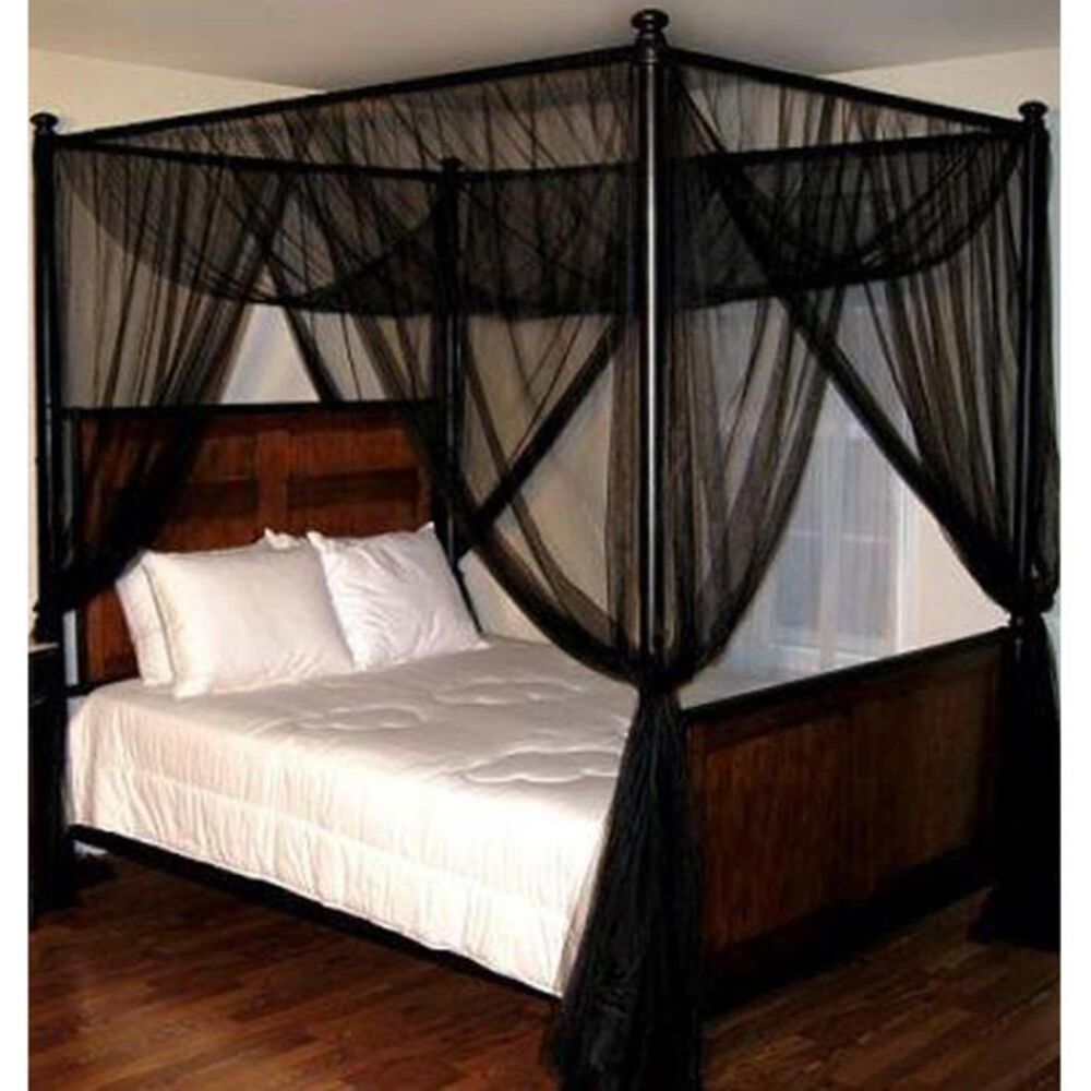 Epoch Hometex Palace Four Poster Bed Canopy in Black, , large