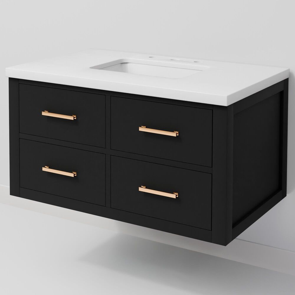 Lexora Home Castor 36" Single Bathroom Vanity in Black with 2 cm White Quartz Top and Rectangular Sink, , large