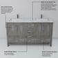 Lexora Home Jacques 60" Double Bathroom Vanity in Distressed Grey with 2 cm White Carrara Marble Top and Rectangular Sinks, , large