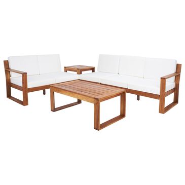 Safavieh Gerhardt 4-Piece Patio Living Set with Beige Cushion in Natural, , large