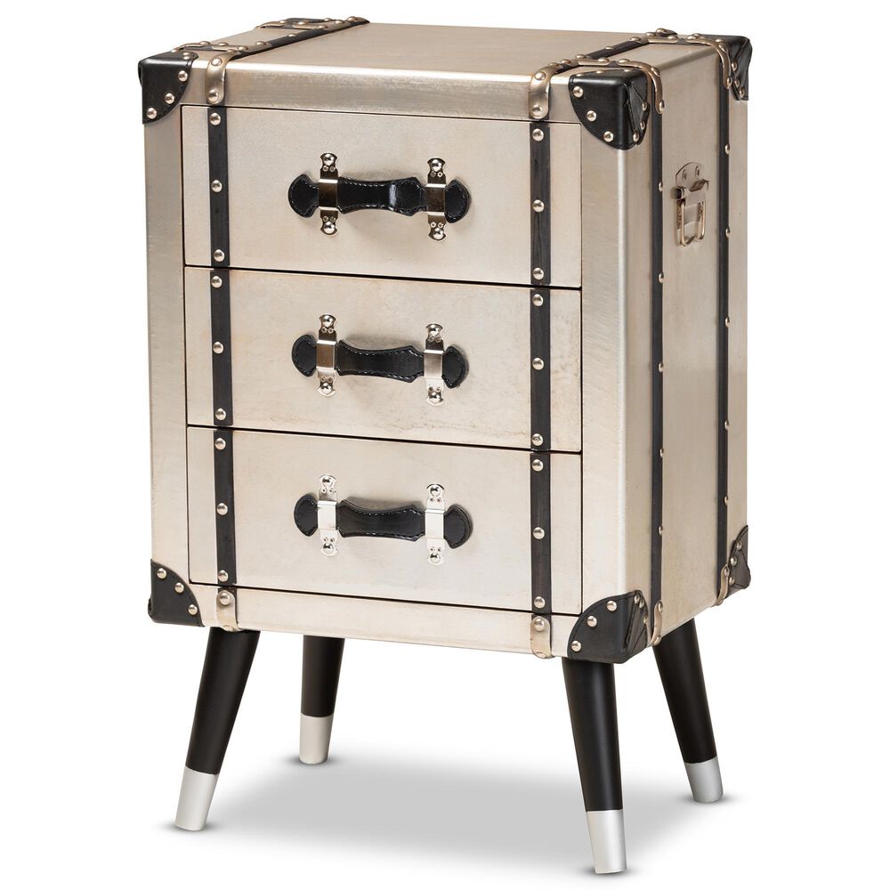 Baxton Studio Dilan 3-Drawer End Table in Antique Silver and Black, , large