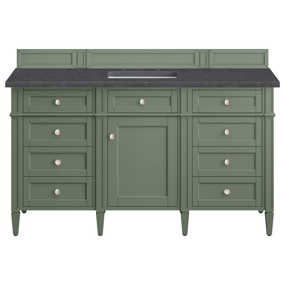 James Martin Vanities Brittany 60" Single Bathroom Vanity in Smokey Celadon with 3 cm Charcoal Soapstone Quartz Top and Rectangular Sink, , large