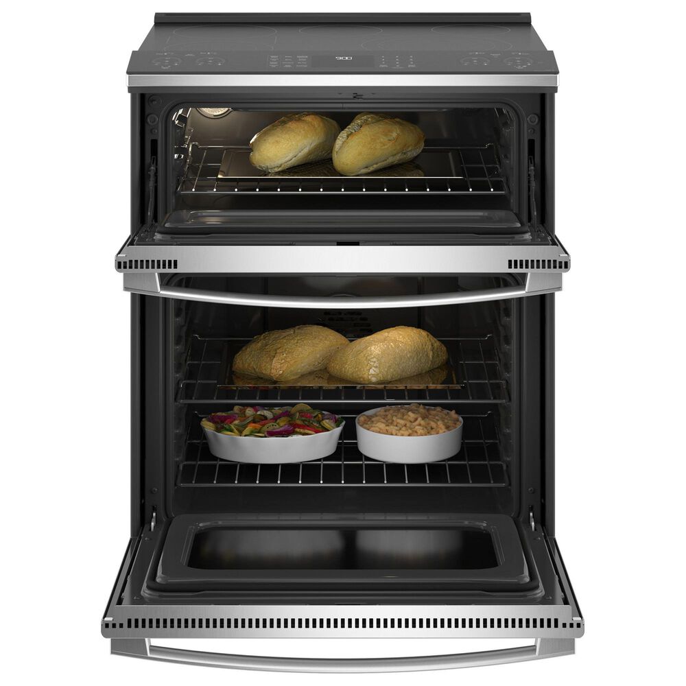 GE Profile 2-Piece Kitchen Package with 30" Smart Slide-in Electric Double Oven Range and 2.1 Cu. Ft. Over-the-Range Sensor Microwave Oven in Stainless Steel, , large