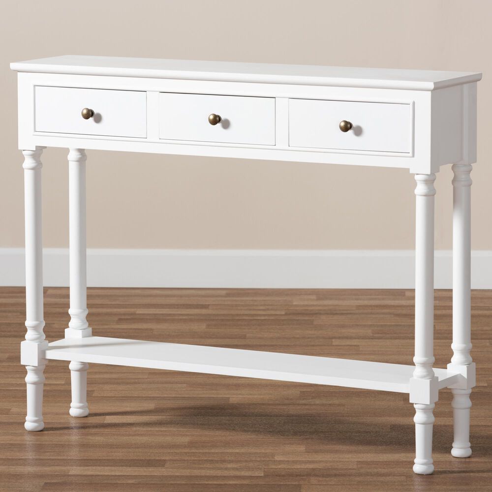 Baxton Studio Calvin 3-Drawer Console Table in White, , large