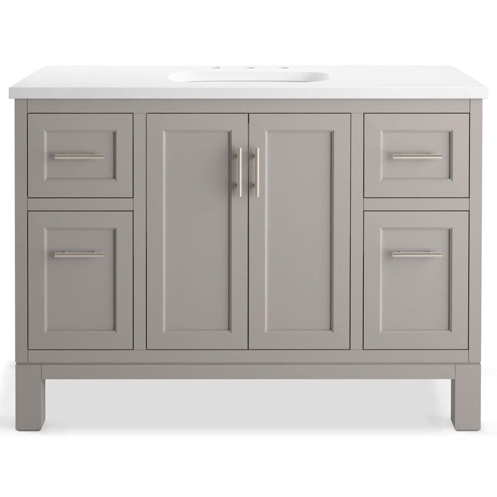Kohler Quo 48&quot; Single Bathroom Vanity in Mohair Grey with 3 cm Pure White Quartz Top and Oval Sink, , large