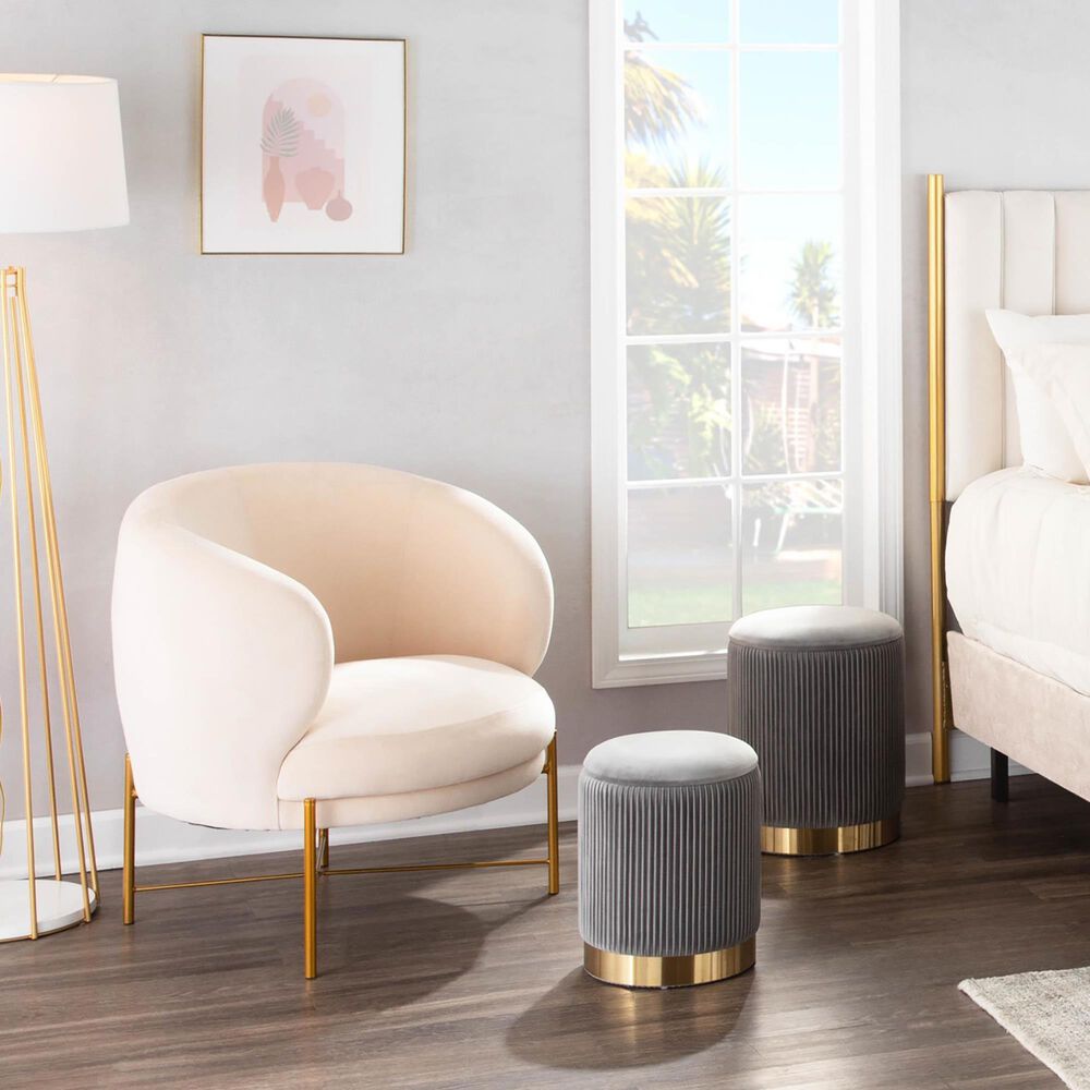 Lumisource Marla 2-Piece Nesting Pleated Ottoman Set in Grey, , large