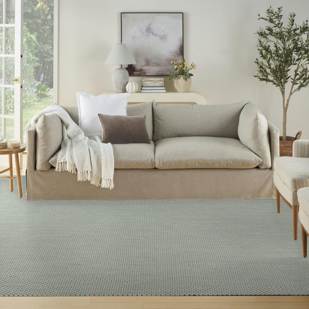 Nourison Courtyard Ivory and Aqua 9&#39; x 12&#39; Indoor/Outdoor Area Rug, , large