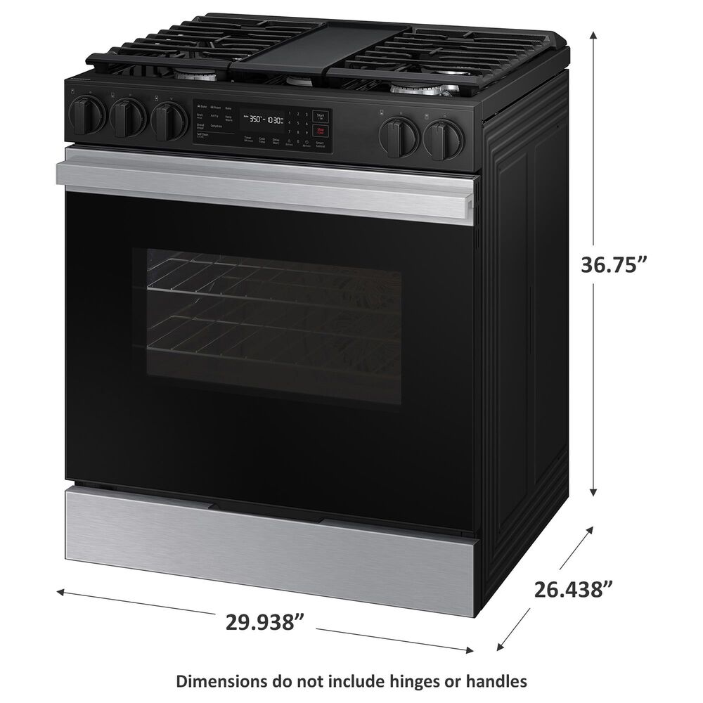Samsung Bespoke Bespoke 6.0 Cu. Ft. Smart Slide-In Gas Range with Auto Conversion and 17K BTU Power Burner in Stainless Steel, , large