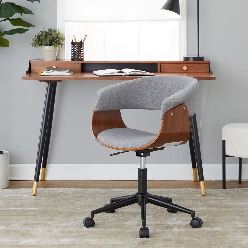 Lumisource Vintage Mod Office Chair with Light Grey Cushion in Walnut and Black, , large