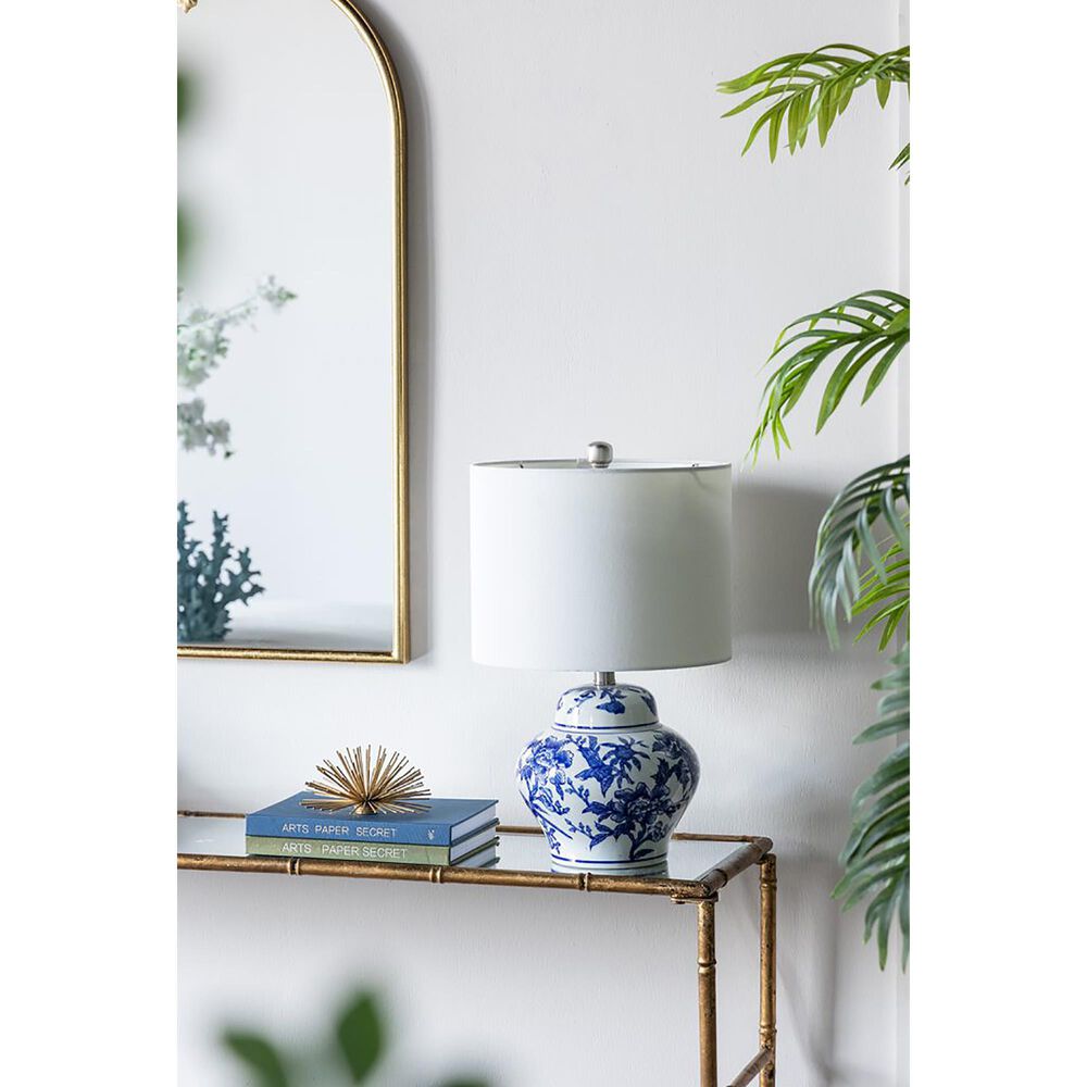 A&amp;B Home Floral Vase Table Lamp in Blue and White, , large
