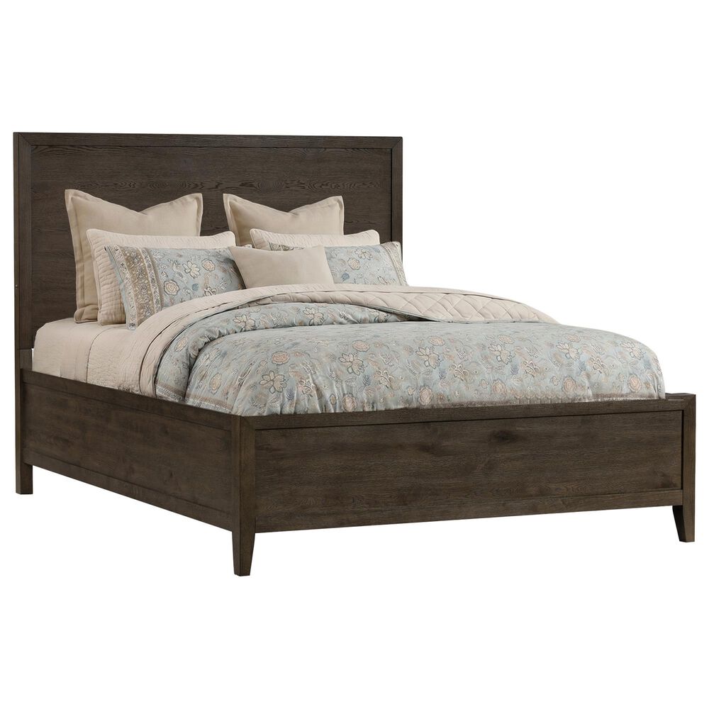 Hawthorne Furniture Norwich Queen Platform Panel Bed with LED Lighting in Dark Rustic Oak, , large