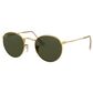 Rayban Glasses Round Metal Sunglasses with G-15 Green Lenses in Polished Arista Gold, , large