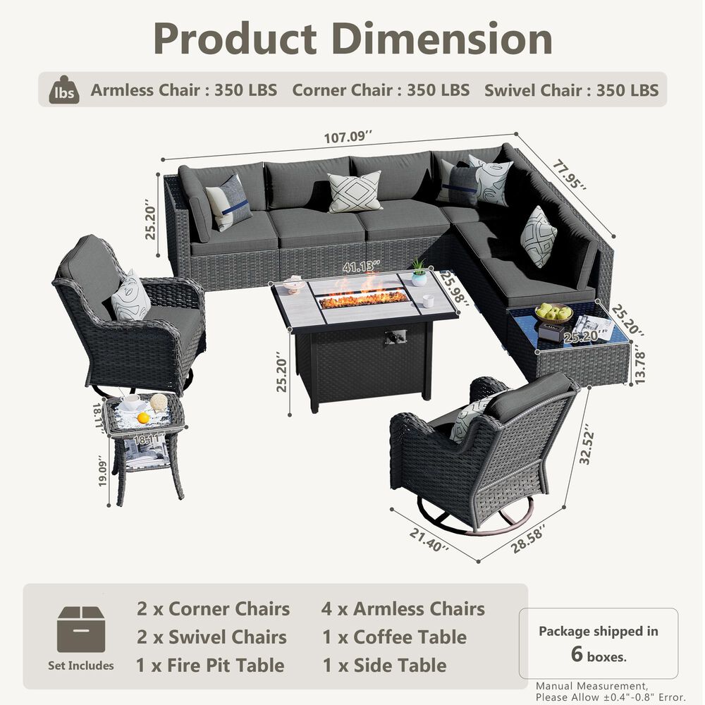 HOMLUX 11-Piece Patio Sectional Set in Black, , large
