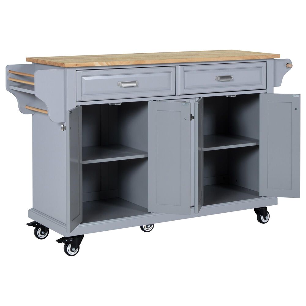 HOMLUX Kitchen Island with Rubber wood Countertop in Grey, , large