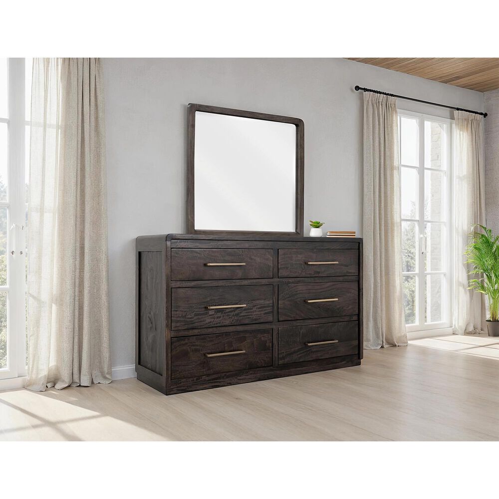 Fallridge Mezquite Solid Wood 6 Drawer Dresser and Mirror in Black natural Grain, , large