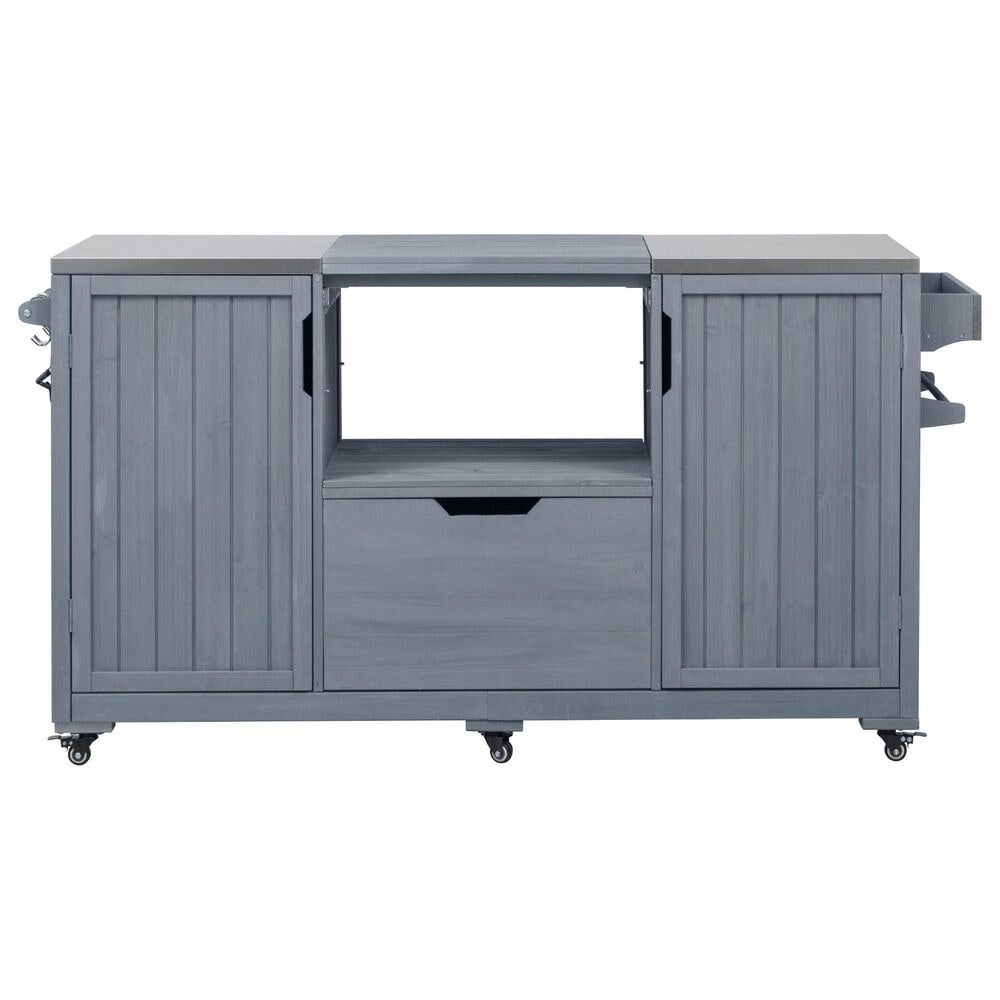 HOMLUX 67" Outdoor Kitchen Island with Stainless Steel Top in Grey, , large
