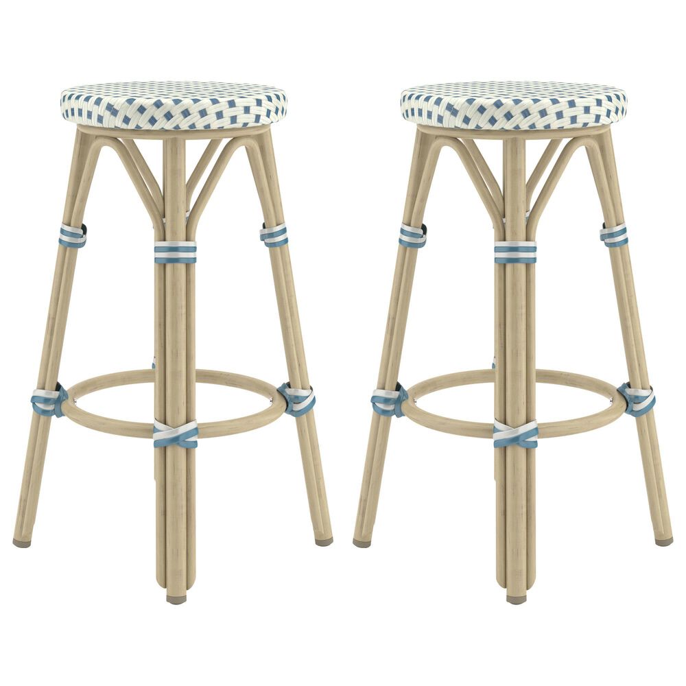 Furniture of America Eldridge 26&quot; Patio Bar Stool in Natural and Blue &#40;Set of 2&#41;, , large