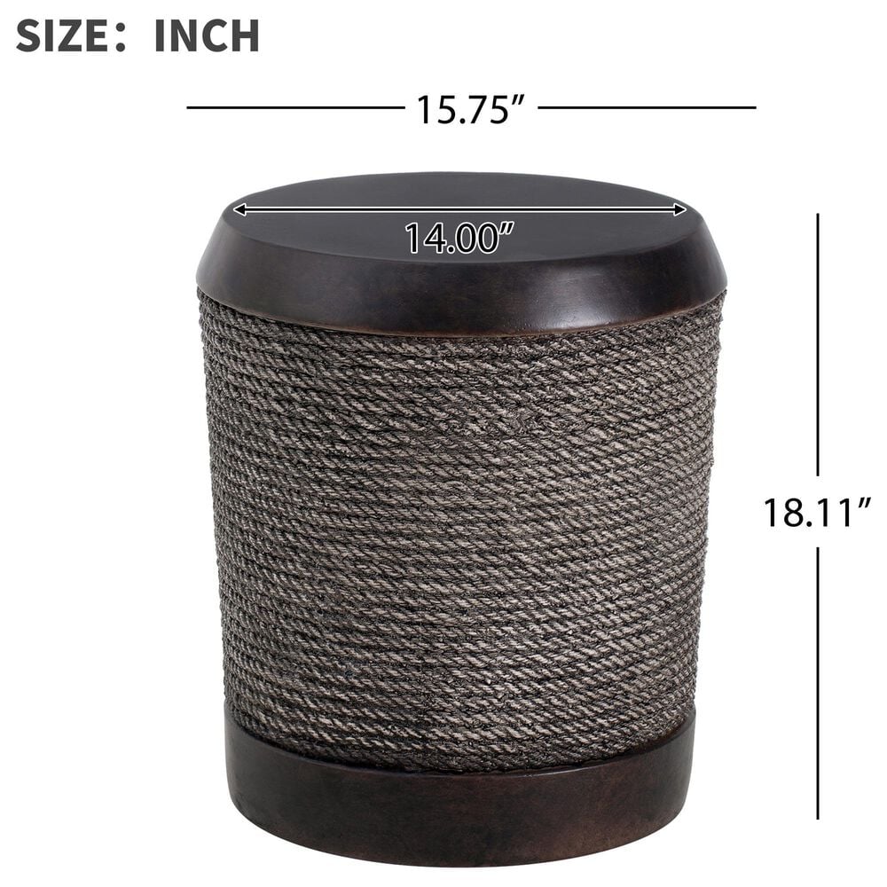 Hearth and Haven Outdoor Side Table with Braided Cord Design and Vintage Trim in Dark Brown, , large