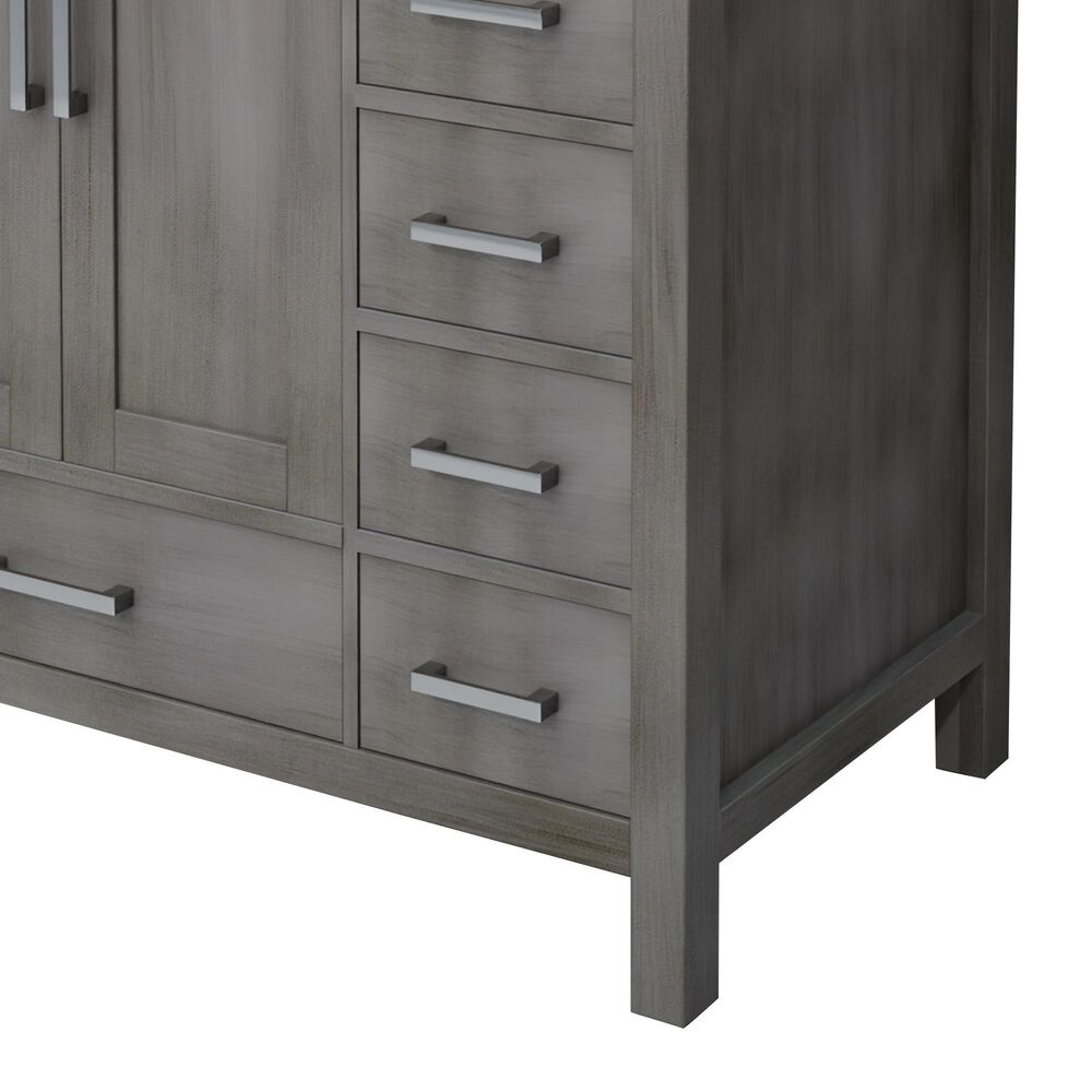 Lexora Home Jacques 36&quot; Left Offset Single Bathroom Vanity in Distressed Grey with 2 cm White Carrara Marble Top and Rectangular Sink, , large