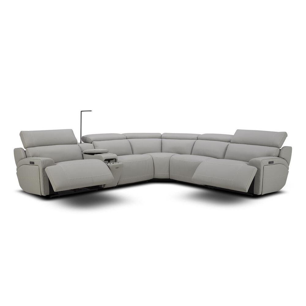 Interlochen 6-Piece Leather Power Reclining Sectional with Power Headrests in Blanca Light Gray, , large