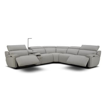 Interlochen 6-Piece Leather Power Reclining Sectional with Power Headrests in Blanca Light Gray, , large