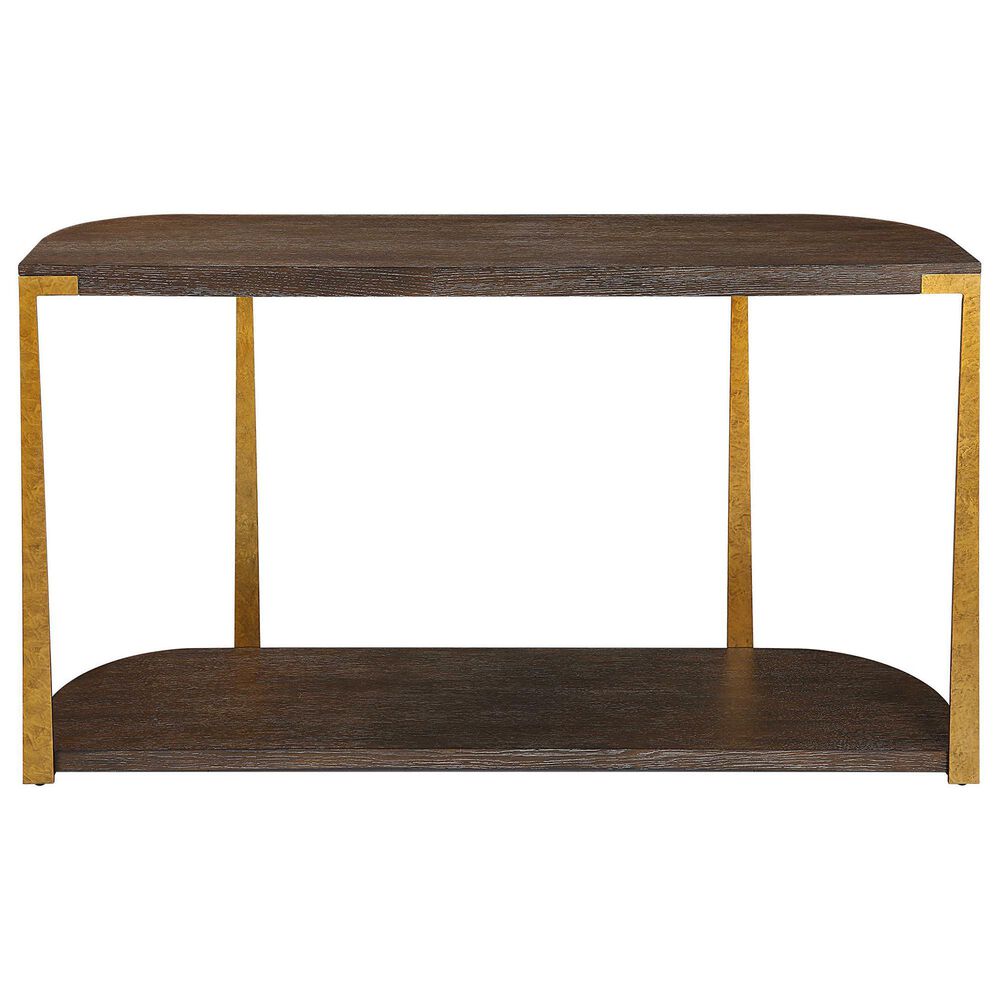 Uttermost Palisade Console Table in Coffee Oak and Antique Gold, , large