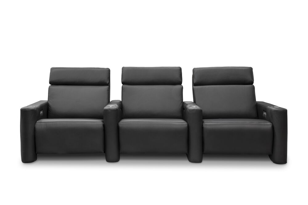 Elran Furniture 5-Piecce Leather Home Theater Set in Pebble Black, , large