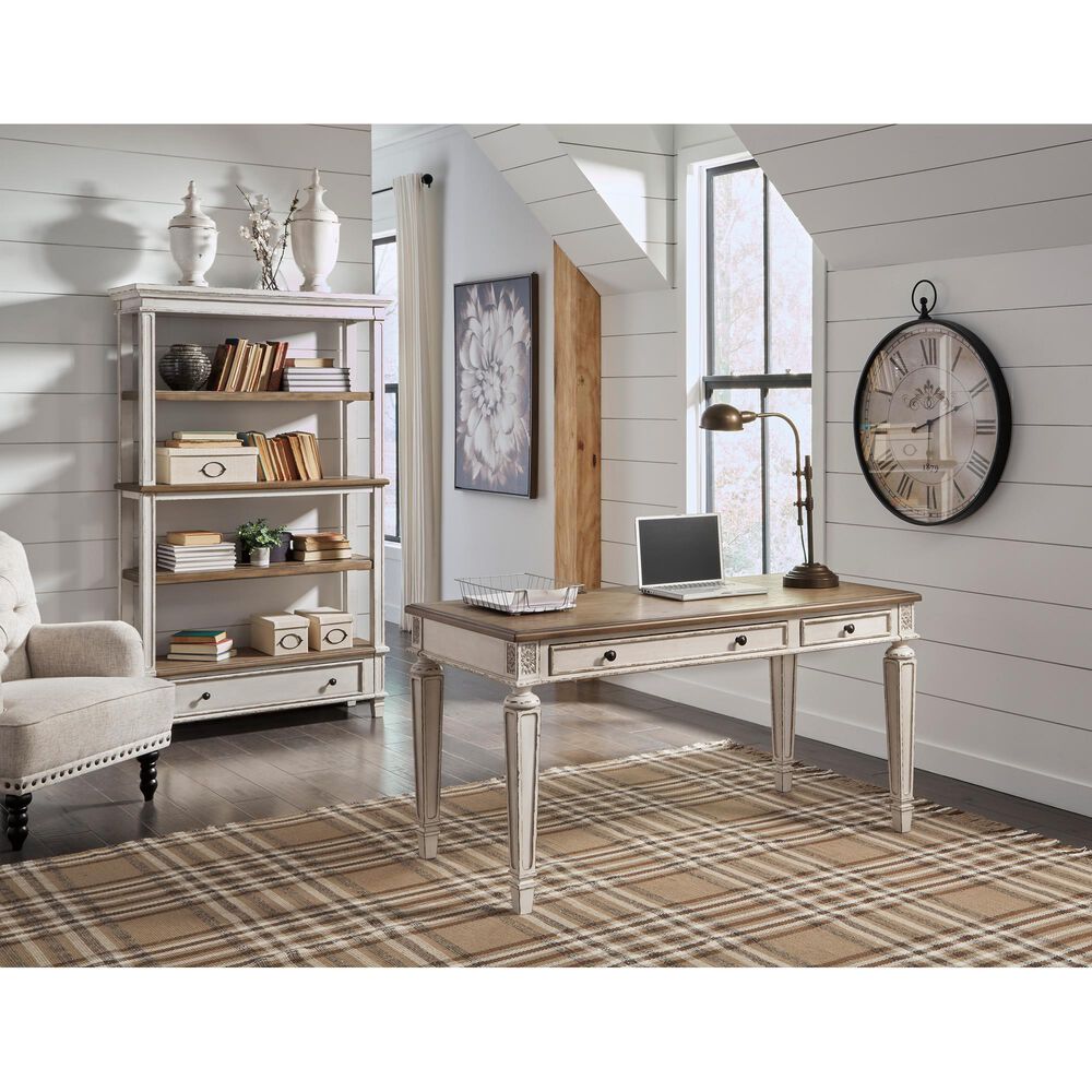 Ashley Realyn 3-Drawer Home Office Desk in White and Brown, , large