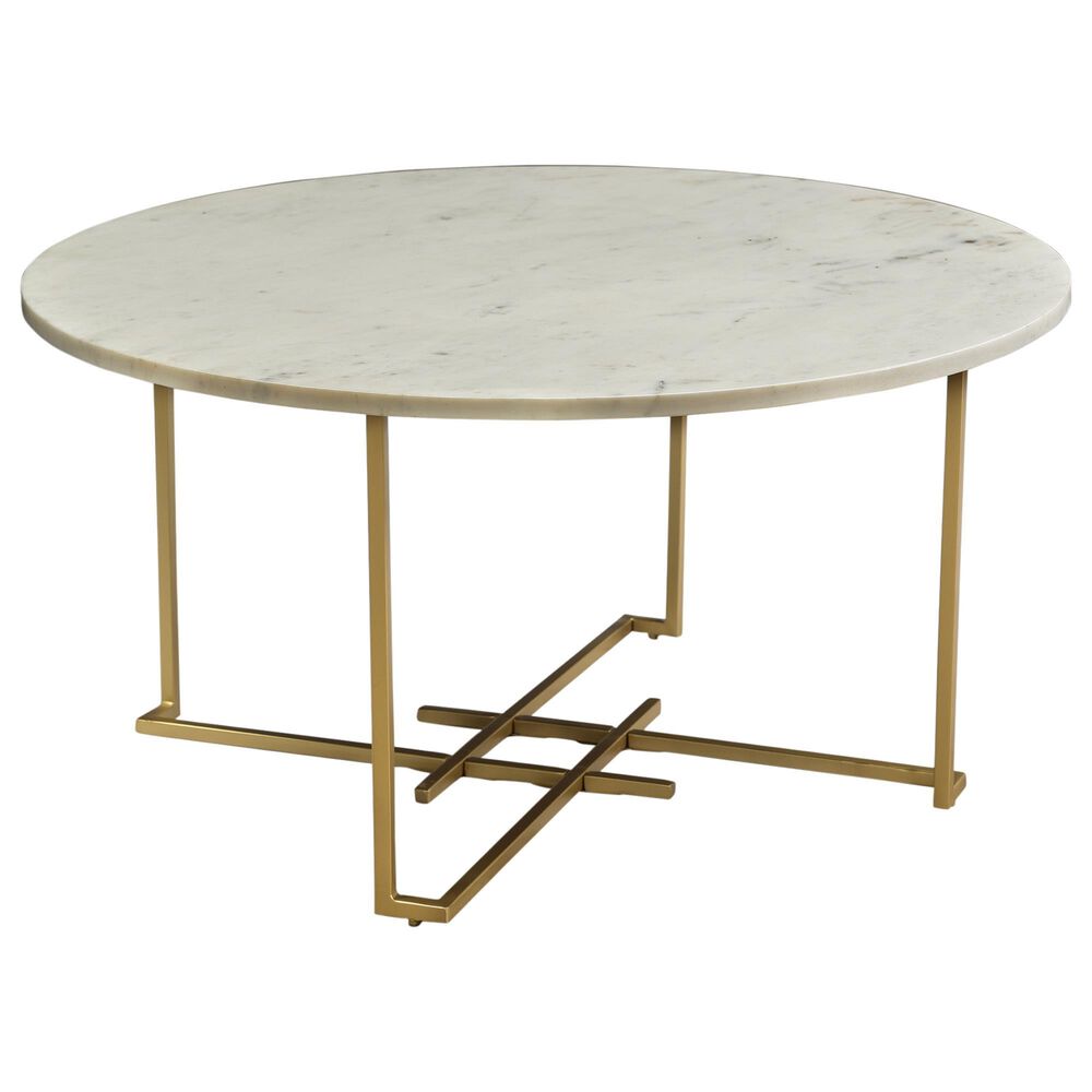 Crestview Collection Pembroke Round Cocktail Table in White Marble and Brass, , large