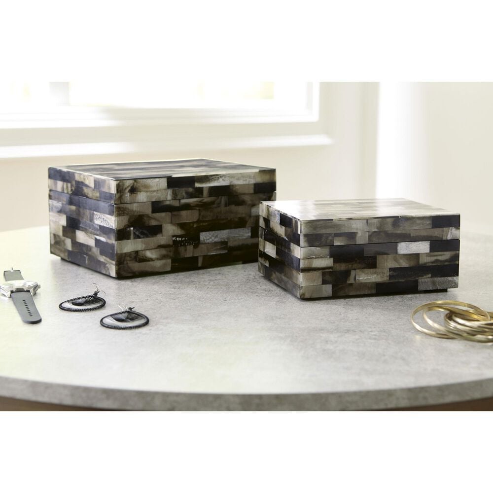 Ashley Ellford Decorative Box in Black, Brown and Cream &#40;Set of 2&#41;, , large