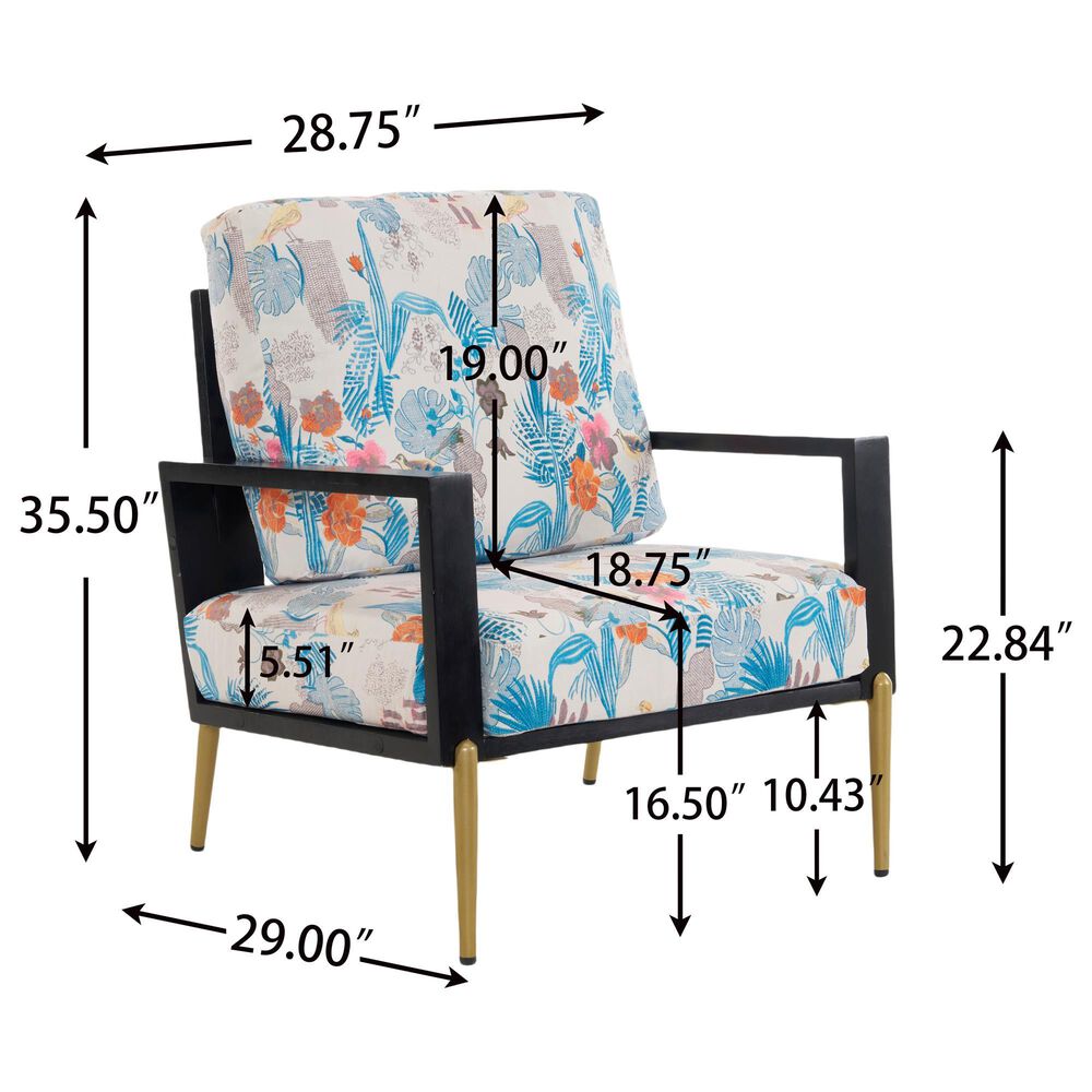 Hearth and Haven Floral Velvet Lounge Arm Chair with Gold Metal Legs in Blue, , large