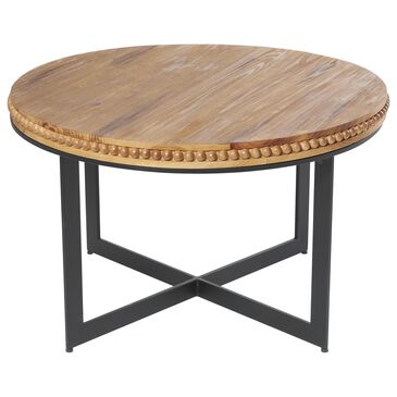 Maple and Jade Beaded Coffee Table with Metal X-Shaped Base in Washed Brown and Black, , large