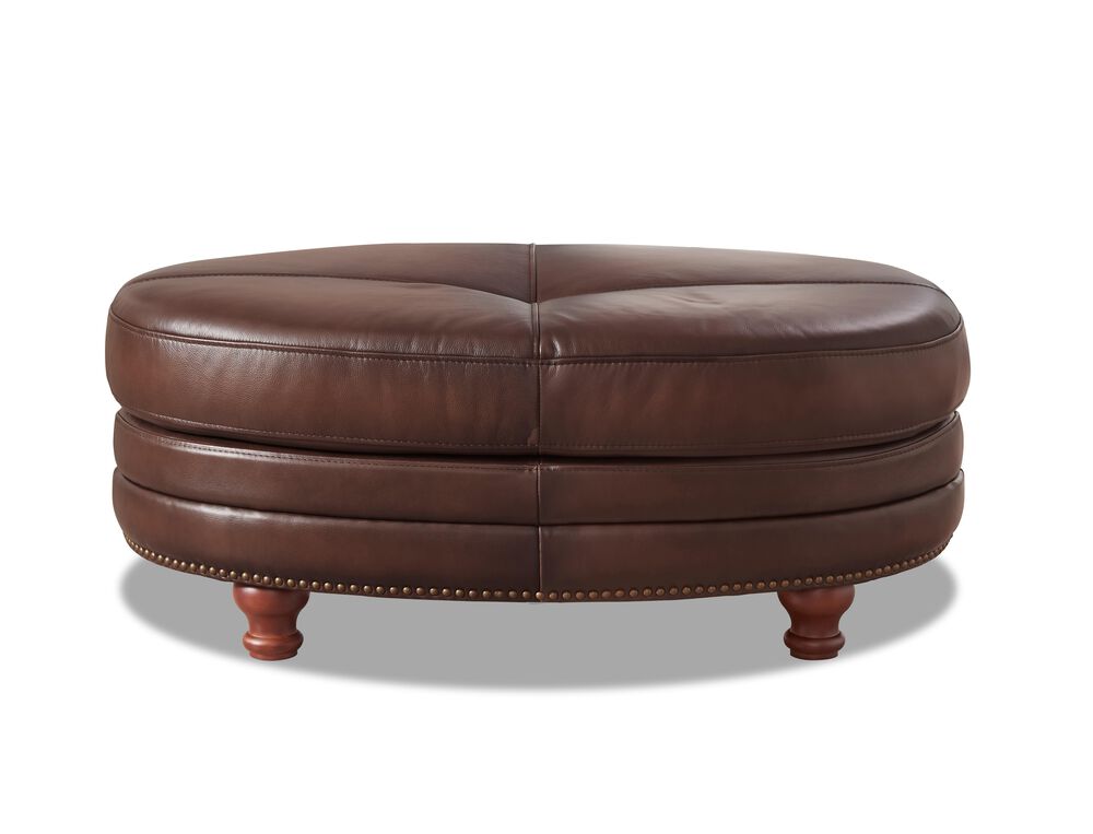 Hydeline Belfast  Leather Oval Ottoman in Caramel Brown, , large