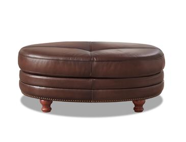 Hydeline Belfast  Leather Oval Ottoman in Caramel Brown, , large