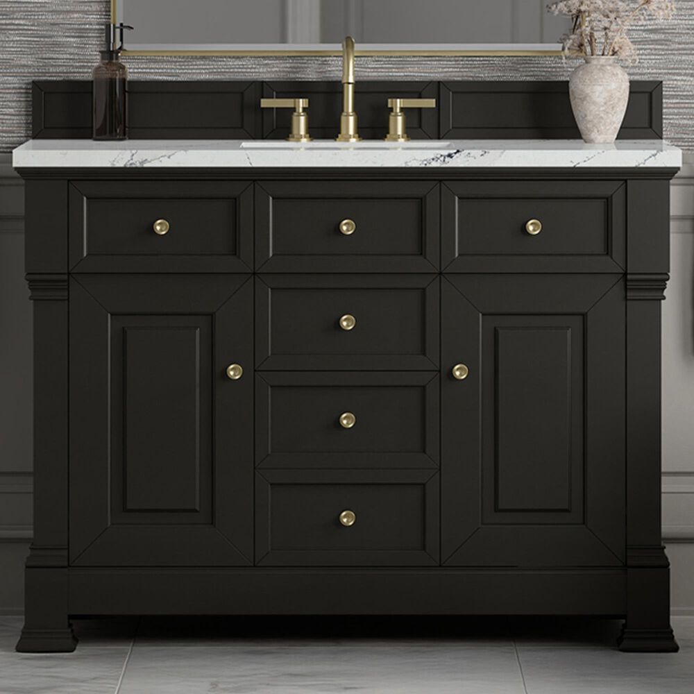 James Martin Vanities Brookfield 48" Single Bathroom Vanity in Black Onyx with 3 cm Ethereal Noctis Silestone Top, Rectangle Sink and FreePower Wireless Charger, , large