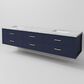 Lexora Home Castor 84" Double Bathroom Vanity in Blue with 2 cm White Carrara Marble Top and Rectangular Sinks, , large