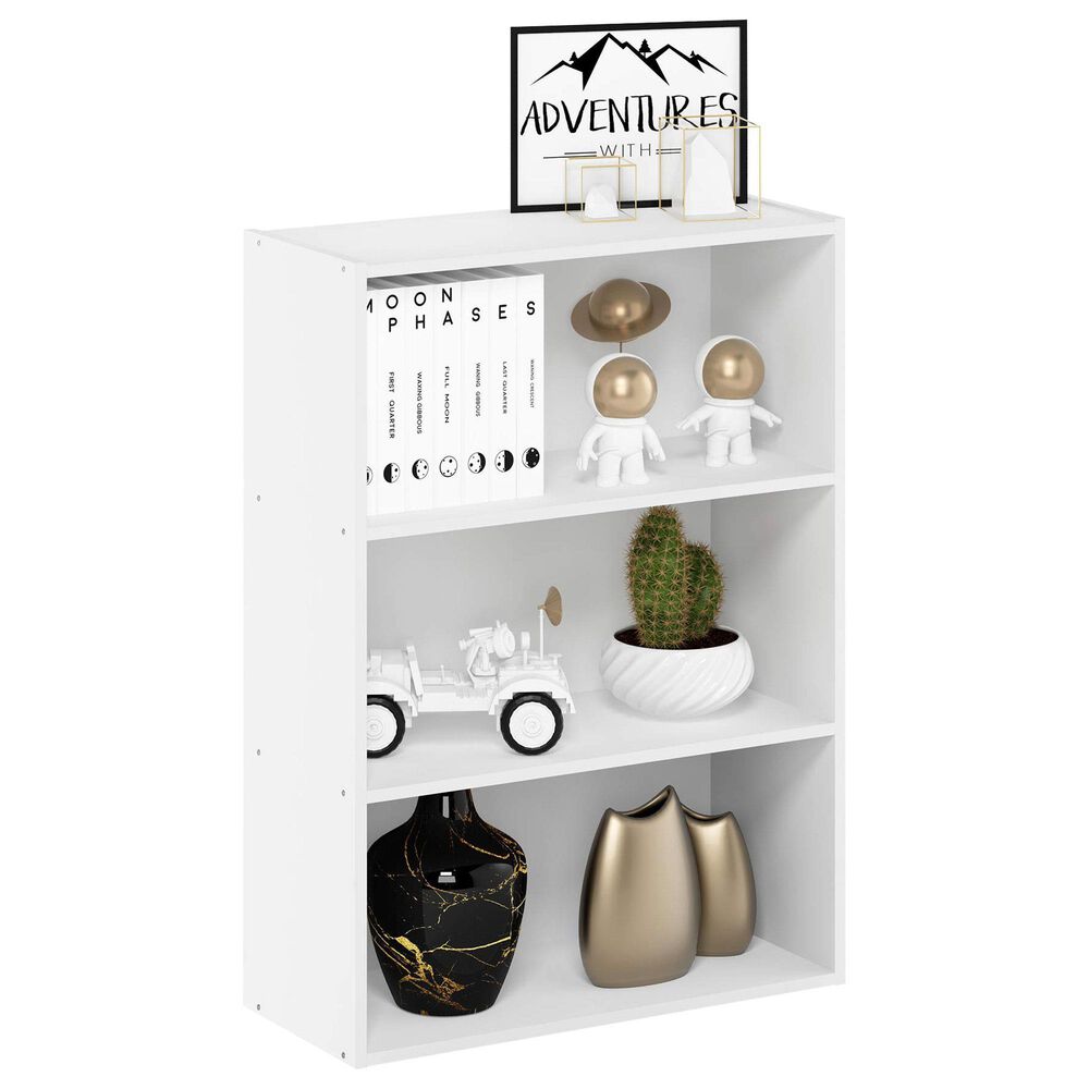 HOMLUX 3-Tier Open Shelf Bookcase in Plain White, , large