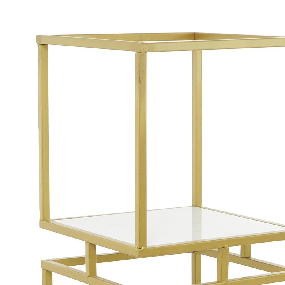 Maple and Jade 3-Shelf Cube Storage Shelving Unit in Satin Gold and White Marble, , large