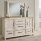 Ashley Shaybrock 5-Drawer Dresser and Mirror in Antique White and Brown, , large